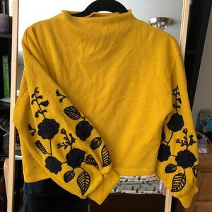 Mustard Cropped Black Mustard Floral Sweater